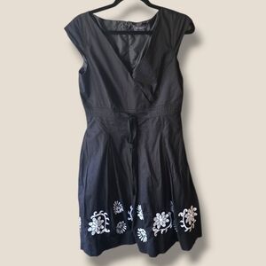 Liz Claiborne Black Midi Dress with White Floral Embroidery